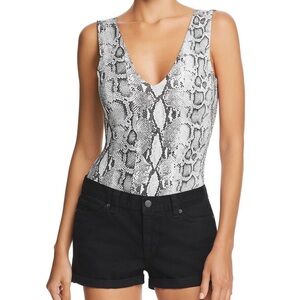 FORE Snake Print Bodysuit Gray Black Snakeskin Stretch V-Neck Size M